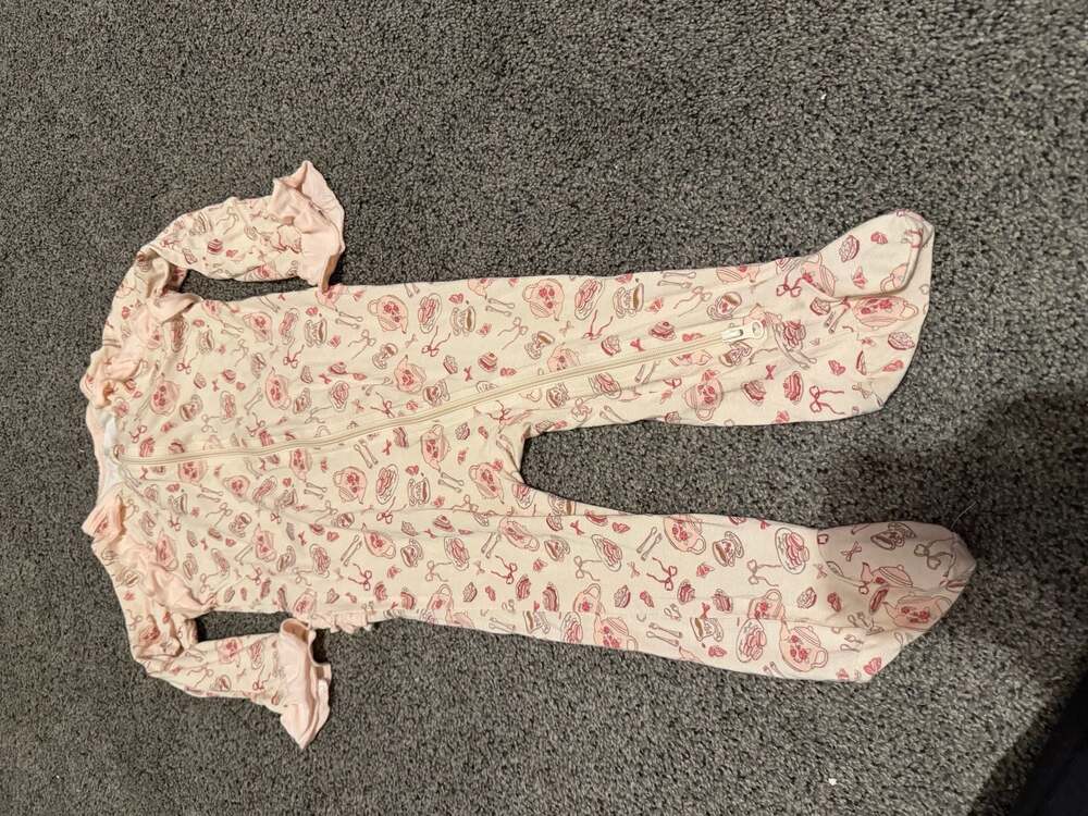 Milkberry Tea Party Ruffle Footie Pajamas 6-9M